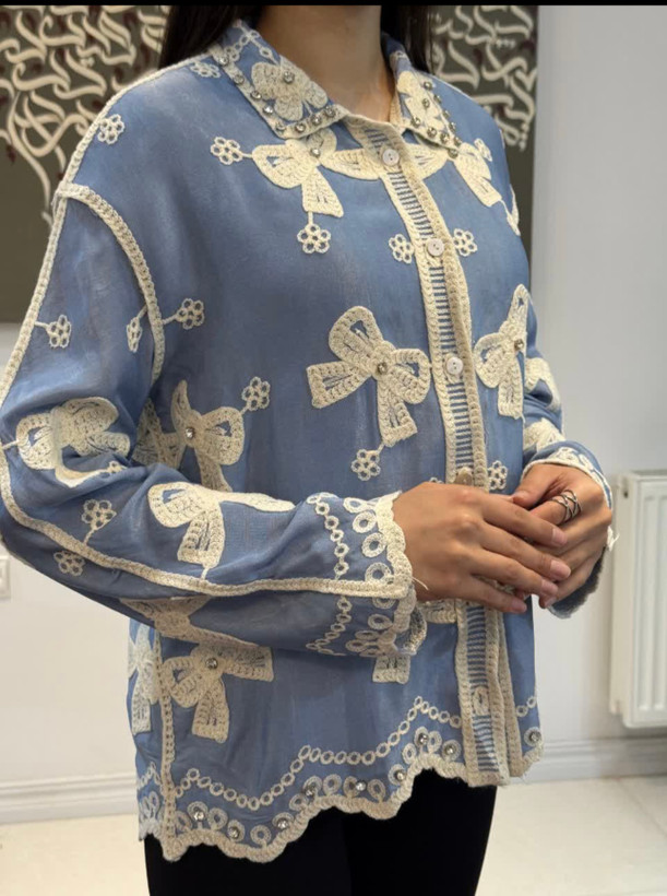 خرید شومیز ساتن ابریشمی وارداتی سنگدوزی شده