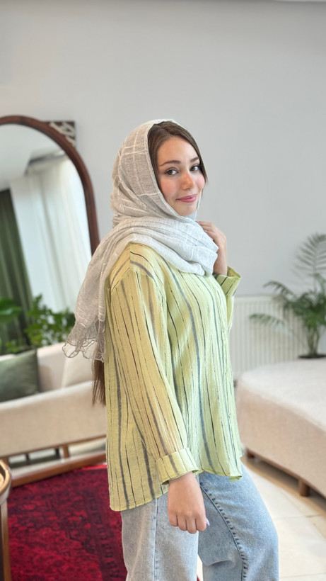 شومیز حریر راه راه مدل کمند