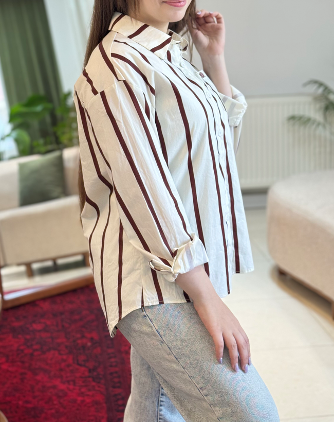 شومیز راه راه کتان مدل سانیا