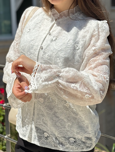 شومیز گیپور آستردار مدل مروارید