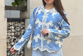 شومیز ساتن ابریشمی سوزن دوزی مدل پاپیون