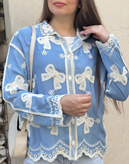 شومیز ساتن ابریشمی سوزن دوزی مدل پاپیون