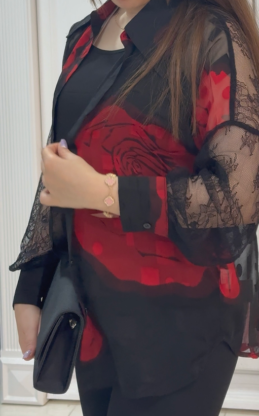 شومیز حریر مدل گل سرخ